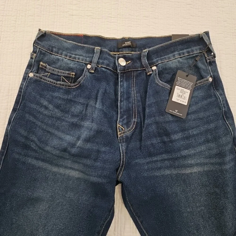 True Religion Ricky Jeans Men's 34 x 34 Relaxed Straight Blue Denim NWT Flap Pkt